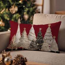 1pc Minimalist Red Background Black & Gold Christmas Tree Pattern Cushion Cover, Soft Peach Velvet Fabric, Single-Sided Printing, Fits 30*50/40*60CM Throw Pillow Insert, Home Bedroom Living Room Holiday Decor, Decorative Pillow Gift, No Pillow Insert - Multicolor - View 5