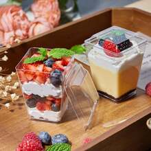 Zezzxu 25 Pack 5 Oz Plastic Dessert Cups With Lids And Spoons, Banana Pudding Cups With Lids Mini Dessert Shooters For Party Individual Yogurt Parfait Jello Fruit Trifle - 25 cốc 25 nắp 25 thìa - Xem 5