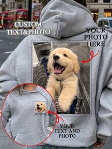 Customized Personalized Gifts, Custom Women's Pocket Hooded Sweatshirts, Add Your Own Text And Photos (Badge Patterns/Family Photos/Selfies/Pets/Couple Photos), Custom Thermal Lined And Thickened Sweatshirts, Design Patterns And Text On The Front, Design Pictures On The Back, Design Your Own Personalized Printed Sweatshirt As A Gift For Your Girlfriend, - Light Grey - View 1