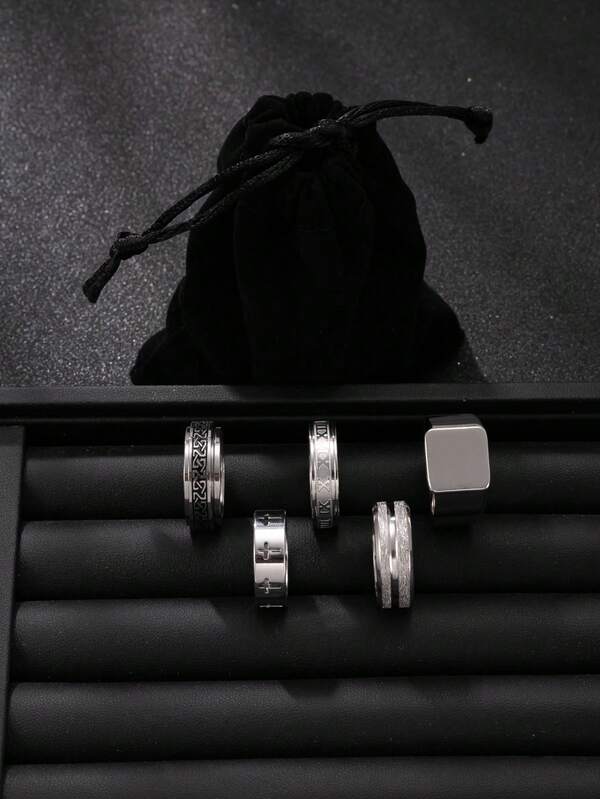 5 bucăți seturi de inele elegante din oțel inoxidabil pentru bărbați, set de inele pentru purtare zilnică a bărbaților