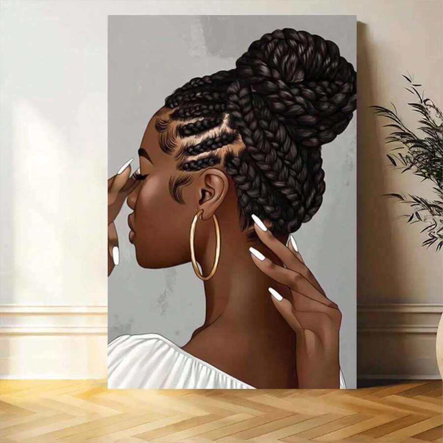 1pc African American Hair Braiding Wall Art Canvas Print - Empowering Beauty Salon Decor For Living Room, Bedroom, Or Beauty Studio - Modern Aesthetic Home Artwork - 彩色 - 查看 1