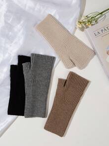 2 Paar einfarbige Acryl Fingerlose Handschuhe, warme gestrickte Halbfingerhandschuhe für Schule, Zuhause, Outdoor, Arbeit, Schreiben, Studenten, langer Bund, schlicht & modisch