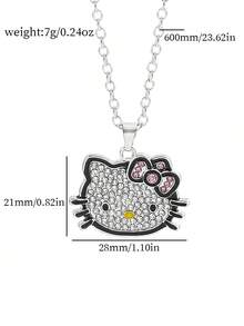 1pc Cute Hello Kitty Pendant Necklace, Rhinestone Embellished Sanrio Kitten Necklace, Birthday Gift For Girls