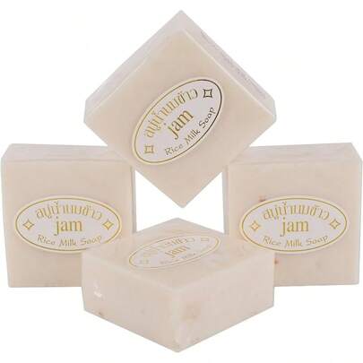 12 Jabón Hecho A Mano De Arroz Tailandés Para La Cara, El Baño Y Lavar Las Manos, Enriquecido Con Aceites Esenciales, Limpia Profundamente Y Suaviza La Piel Con Abundante Espuma, Jabón Blanqueador, Hidratante. Para Cuerpo, Cara y Manos. Limpieza Profunda, Exfolia, Quita Manchas, Acne. Jabón White Rice, Aclarador, Jabón Blanqueador Hecho A Mano De Leche De Arroz 65g Para Limpieza De Cuerpo/rostro, Vegano, Control De Aceite Y Humectación . Con Vitamina E.