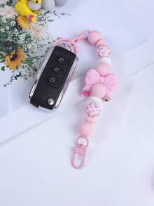 1pc Bowknot Silicone Beaded Colorful Keychain, Tassel Charm Wristlet Keyring, Bag Pendant Accessory, Key Chain, Car Key Anti-Lost Chain, Gift For Friends, Family, Teachers, Back To School Christmas