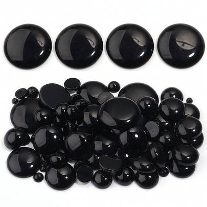 5-10pcs/Pack Natural Black Agate Stone Cabochons, Multi-Size Options, Vintage Elegant Black Gemstone Cabochons For DIY Jewelry Making, Suitable For Necklace, Ring, Bracelet, Jewelry Decoration