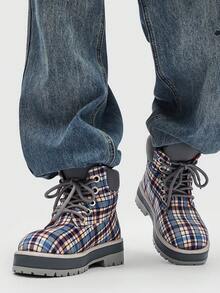 Nuevas botas de media caña de moda de otoño/invierno con estampado de pata de gallo clásico, botas de tobillo con cordones auténtico y suela gruesa para hombres