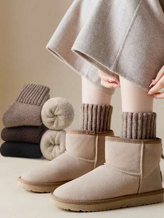 5 Pairs Of Women's Socks, Simple, Solid Color, Fashionable, Versatile, Comfortable, Warm, Looped, Mid Tube Socks