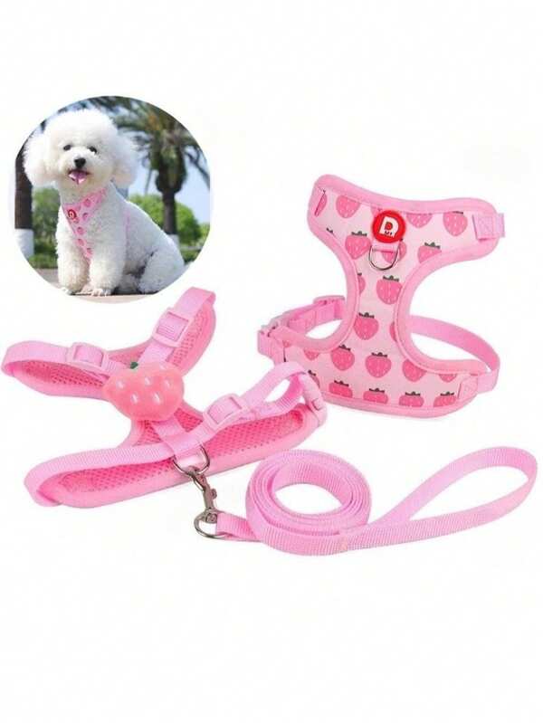 Un conjunto de arnés y correa para mascotas, arnés de chaleco suave y cómodo, transpirable y ajustable para perros pequeños o cachorros, correa para gatos apta para todas las estaciones para evitar fugas, arnés y correa para gatitos pequeños para uso en exteriores, accesorios de prevención de pérdida de mascotas, un adorable conjunto de arnés y correa para perros pequeños, correa para pasear perros en exteriores, correa antirrotura para gatos y chaleco ajustable para gatos apto para todas las estaciones.