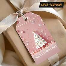 48pcs Christmas Gift Tags With Jute Twine - Light Pink Holiday Tags, Christmas Gift Text, Decorations, Party Favors - Compatible With Gift Wrapping, Christmas Tree Decor, Holiday Tags Design, Durable Paper Tags, Handmade Appearance, Crafting Hobby