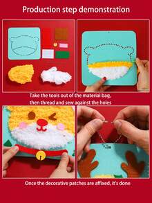 1 Set Kids Handmade Sewing Fun Kit, Christmas Handcraft Toy, Christmas Small Gift, Santa Claus, Snowman, Christmas Tree, Reindeer, Gingerbread Man, Creative Cartoon, Knitted Embroidery Painting, Craft Kit, Educational DIY Materials