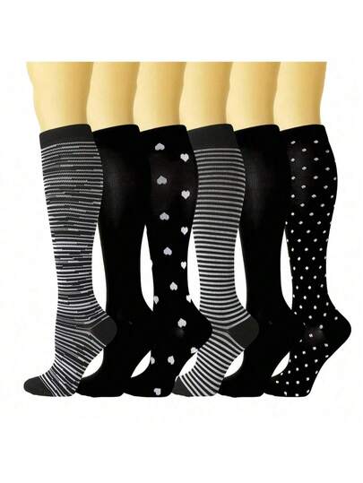 2 Paar Damen Karo Kompressionsstrümpfe für die Wade, Sport/Krankenschwester/Laufen Lange Röhrensocken, zufälliger Stil