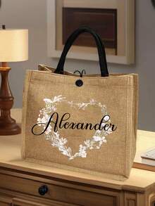 2 szt./zestaw Torba typu tote z imieniem i wzorem wianka kwiatowego oraz kosmetyczka, damska lniana torebka o dużej pojemności, torba na zakupy, przenośna, codzienna torebka, odpowiednia na codzienne podróże, wakacje, do szkoły, idealny prezent dla niej, dla niej, rodziny, przyjaciół, dziewczyny, na święta/wakacje, na wycieczki/podróże/w góry/na stadion/sport/wspinaczkę, do firmy/dojazdów/pracy/biura, artykuły szkolne, na powrót do szkoły, prezenty dla nauczycieli, do akademika, szykowna jesień, glamour