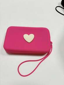 1 bolsa de cosméticos de silicona de unicolor con forma de corazón, bolsa de almacenamiento de gran capacidad, bolso con cuerda colgante, bolso simple para mamá, monedero, estuche para lápiz labial, bolso cuadrado, bolsa de almacenamiento para brochas de maquillaje, silicona suave, uso multifuncional, a prueba de humedad, a prueba de moho, resistente al calor y fácil de limpiar, cremallera suave sin óxido, tacto cómodo, equipado con cuerda colgante, bolsa de cosméticos, bolsa de maquillaje grande, regalos de Navidad, bolsa, viaje, bolsa, embrague / bolso pequeño, organizador de maquillaje, bolsa, soporte para brochas, mini bolsa, bolsa de gran capacidad