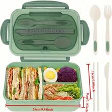 Leak-Proof Bento Box, 40.58 Oz Adult Bento Box With Tableware, Microwaveable, 3-Grid Partition, Green Lunch Container, Suitable For School, Work And Outdoor Dining, Outdoor Bento Box | Zoned Bento Box | Safety Lock Cover
