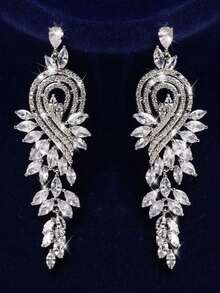 1 Pair Sparkling Crystal Pendant Tassel Earrings, Suitable For Parties, Gatherings, And As Wedding Gifts - Silver - View 2