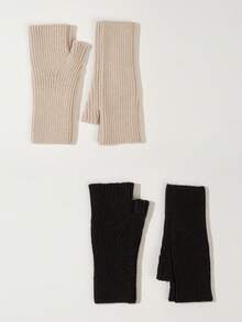 2 Paar einfarbige Acryl Fingerlose Handschuhe, warme gestrickte Halbfingerhandschuhe für Schule, Zuhause, Outdoor, Arbeit, Schreiben, Studenten, langer Bund, schlicht & modisch