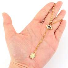 1 pieza Nuevo collar de cadena de acero inoxidable dorado con colgante de inicial de ojo con pavé de circonita en estilo de moda para mujeres - Amarillo Oro - Ver 3