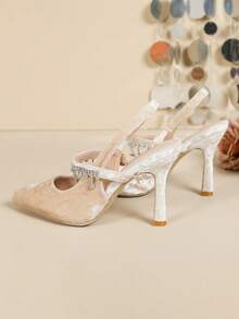 Women's Pointed Toe High Heels, Fashion Commuter Office Solid Color Elegant Buckle Rhinestone Party Shoes, All Season - Apricot - View 7