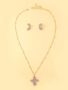 2pcs/Set European & American Style Floral Pendant Necklace & Earrings Jewelry Set, Fashionable Design, Elegant Long Necklace, Sweater Chain