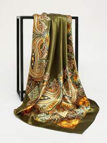 1PC Bohemian Style Fashionable Peisley Printed Women's Satin Scarf, Casual And Elegant Headscarf For Daily Life, Sun Protection Shawl