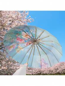 1pc Ink Painting Style Inner & Outer Printed High-End Sunshade Umbrella, UV Protection, Suitable For Outdoor Travel, Dual Use For Sunny And Rainy Days