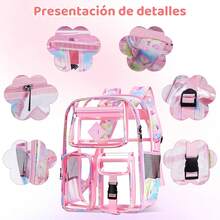 OYANIA Mochila Transparente de PVC para Estudiantes y Ni?os,Mochilas para Escuela Impermeable, Mochila Grande Para La Escuela, El Trabajo, La Biblioteca, Los Viajes Y Las Salidas,42 * 32 * 14cm - Rosa - Ver 2