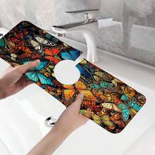 1 pièce Tapis de drain d'évier avec motif thème Hua Hudie, en terre de diatomées à séchage rapide et en caoutchouc antidérapant avec absorption de l'humidité, pour cuisine/salle de bain. Tapis de protection antidérapant en silicone en boue de diatomées pour robinet, tapis de drain de cuisine, protecteur de lavabo, convient à tous les types de robinets de salle de bain et de cuisine.