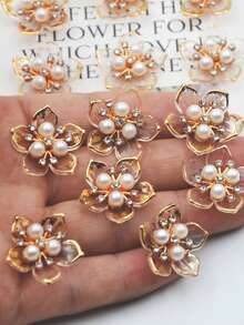 20/50 件 25 毫米白色边缘 5 瓣花 DIY 装饰品，适用于珠宝、鞋子、服装、包包、礼品 - 白色 - 查看 3