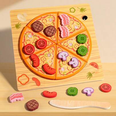 Kids Wooden Puzzle Toy, Creative Pizza Slice Early Education Puzzle Game, Developing Hands-On Ability, Gift