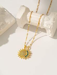 1 pieza Collar con colgante de mariposa de circonita cúbica, estilo minimalista y elegante, collar casual y versátil de acero inoxidable unisex (empaquetado en bolsa de OPP) - Amarillo Oro - Ver 3