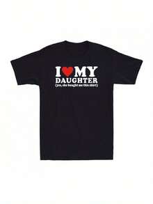 Funny Father's Day Gift T-Shirt - I Love My Daughter (Yes She Bought Me This Shirt) Men's Black Tee - Soft Breathable Cotton Crew Neck Top For Dad - Birthday Father's Day Present From Daughter - Hand Wash Only, Fathers Day Gift From Daughter, Casual Wear, Classic Round Neckline, Pure Cotton Material - 黑色 - 查看 1