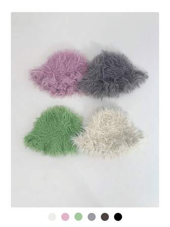 Fuzzy hinkhatt för kvinnor, enkel enfärgad, mångsidig, ansiktsskyddande, öronskyddande, varm stickad mössa, handgjord virkad fiskarhatt med knappar, varm stickad mössa i mohair för höst/vinter, färgglad randig fuzzy hinkhatt för kvinnor, varm vintermössa med kompakt brätte