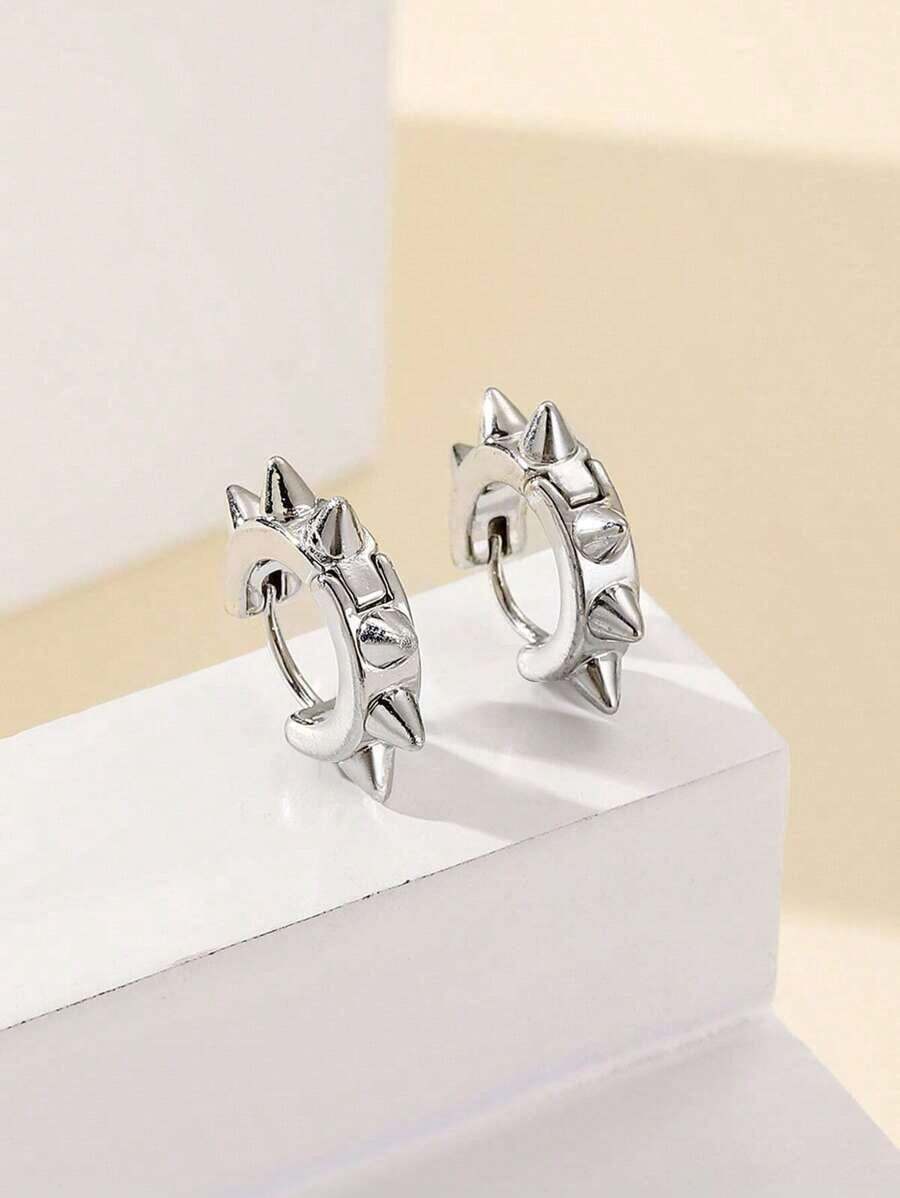 1pair Cool & Punk Style Spike Shaped Zinc Alloy Stud Earrings, Valentine's Day Gift, Gift For Sisters, Girlfriend, Mom Gift - Bạc - Xem 1