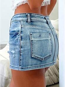 Women's Stretch Bodycon Skirt,Designed Women And Teenagers. - 酸性藍水洗 - 查看 7