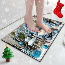 1 pièce Tapis de bain, tapis de cuisine, paillasson avec imprimé bonhomme de neige de Noël - Super doux en microfibre, convient pour la cuisine, la salle de bain, le paillasson décoratif