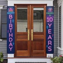 Neno Glow Happy 10th Birthday Porch Sign Door Banner Decor Colorful Cheers To 10 Years Old Birthday Party Theme Decorations For Boys Girls Supplies