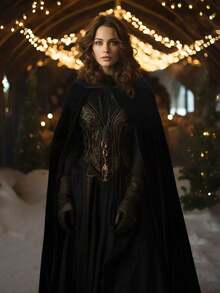 Women's Velvet Hooded Cloak, Halloween Witch Cape, Queen Party Cosplay Robe, Suitable For Christmas, Witch, Devil, Vampire, Renaissance Medieval Costume Accessories - Multicolor - View 17