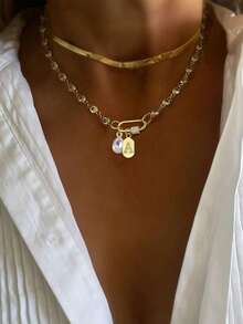 STYLEVER 1PC Gold Initial Letter Necklace, Luxury Gold Screw Clasp Chain,26 Letter A-Z Full Diamond Letter Pendant Necklace, Stainless Steel Chain ,For Women's Exquisite Holiday Party Gifts