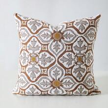 1pc Chenille Jacquard Blue Decorative Pillow Cover, Style Geometric Floral Pattern, Without Insert - Coffee Brown - View 8