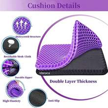 Gel Seat Cushion For Long Sitting Double Thick Office Desk Home Wheelchair Seat Cushions For Back Hip Sciatica Tailbone Pain Sore Pressure Relief Gel Cooling Game Chair Pads For Car Truck Driver - 紫色 - 查看 5