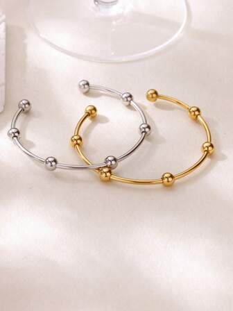 1Pc צמידי חפתים חרוזי נירוסטה אלגנטיים, צבע זהב וכסף, צמידי צמידי חרוזים עגולים מפלדת אל-חלד, תכשיטי חתונה, מתנות לחג המולד וליום האהבה