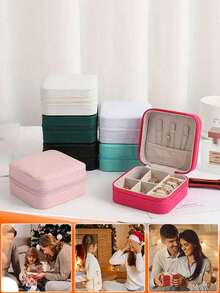 1 pieza Estuche de joyería portátil Pequeñas cajas de joyería para mujeres Organizador de joyas simple para el hogar Organizador de viaje Caja de almacenamiento mini fina para joyas de viaje Estuche con cremallera para pendientes, anillos, collares, pulseras Bolsa de maquillaje portátil Bolsa de cosméticos linda Artículos esenciales de vuelta al colegio Regalos inolvidables para Pascua Regalos para damas de honor y artículos esenciales de verano para viajes Accesorios de viaje