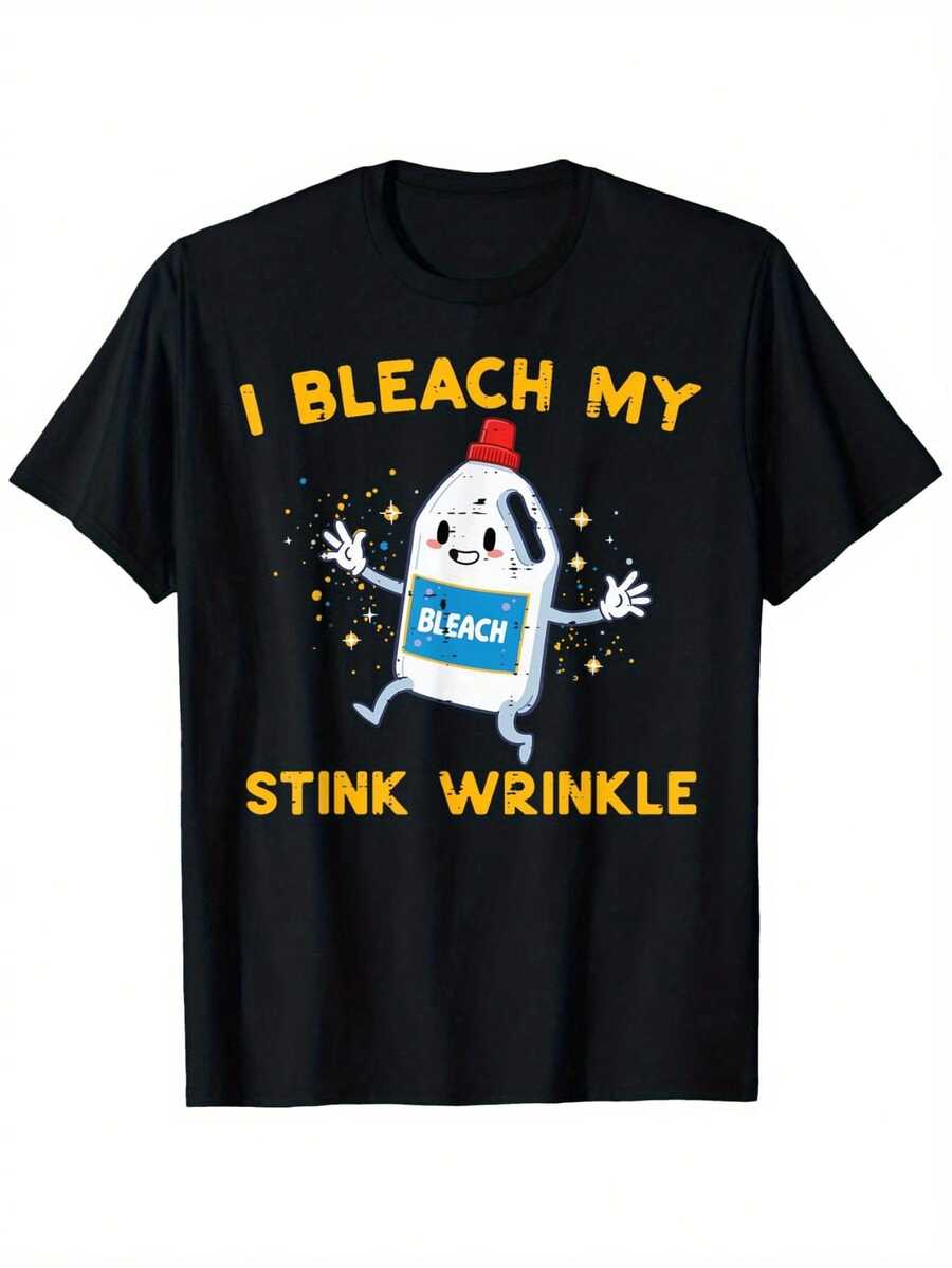 Camiseta de humor divertido "Inappropriate I Bleach My Wrinkle" para hombres y mujeres, 100% algodón puro 220G, suave y cómoda, impresión exquisita, cuello redondo negro, tallas S-XXXL, adecuada para salir, casual, fiesta y regalo de vacaciones - Negro - Ver 1