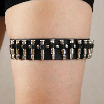  1pc Women's Punk Bullet Decor Sexy Leg Garter, Leather Bondage Thigh Strap, Halloween Costume Accessory