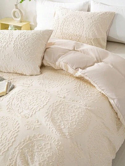 3pcs Leaf Tufted Pattern Microfiber Duvet Covers Sets(1 Duvet Cover & 2 Pillowcase)Lightweight Breathable Bed Cover All Seasons Bedding Set  For Home Bedroom Bed Sheets Set