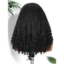 DKinky Straight Wig With Curly Ends HD Lace Front Wigs With  Hair Afro Curly Soft Synthetic Kinky Straight Wig For Black Women10 - 淫覺黑色 - 查看 6