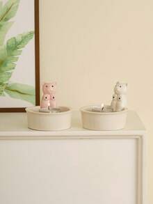 1 pieza Soporte de vela con diseño de animal de dibujos animados - Base para soporte de vela, decoración navideña, suministros para fiestas y vacaciones, artesanía de cerámica | Adecuado para el hogar, hotel, escritorio, decoración de vacaciones y fiestas, decoración del hogar, decoraciones navideñas, decoración de habitaciones de invierno - Multicolor - Ver 6