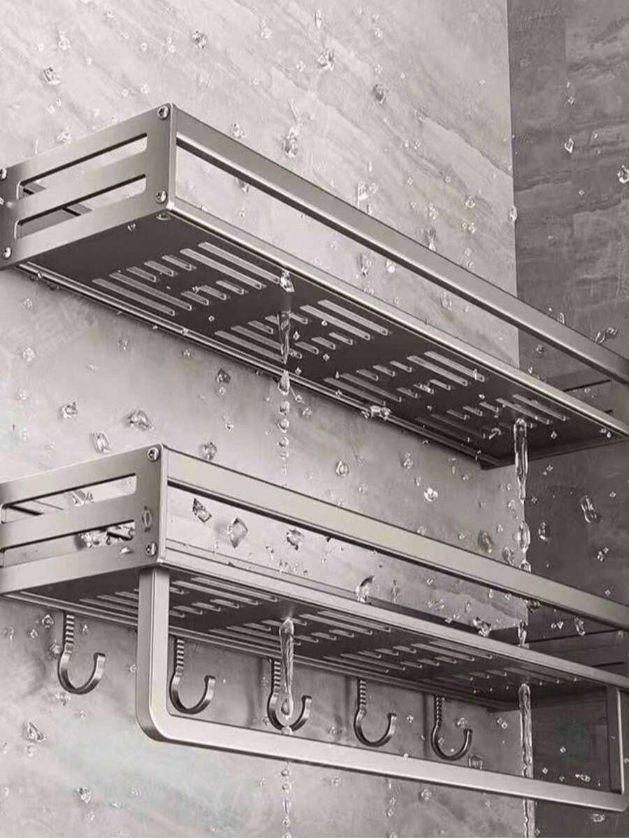 No - Drill Bathroom Storage Rack, Light Luxury Bathroom Wall - Mounted Organizer For Vanity, Restroom And Toilet