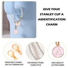 1pc Cute Butterfly Pearl Chain Letter Pendant Accessory, Cup Decor, Pearl Chain, Initial Jewelry, Adorable & Fashionable ID Decoration, Suitable For Handled Glass Cups, Keychain Bag Charms, Cup Accessories, Y2K, Suitable For Party Decor, Gifts, Outdoor